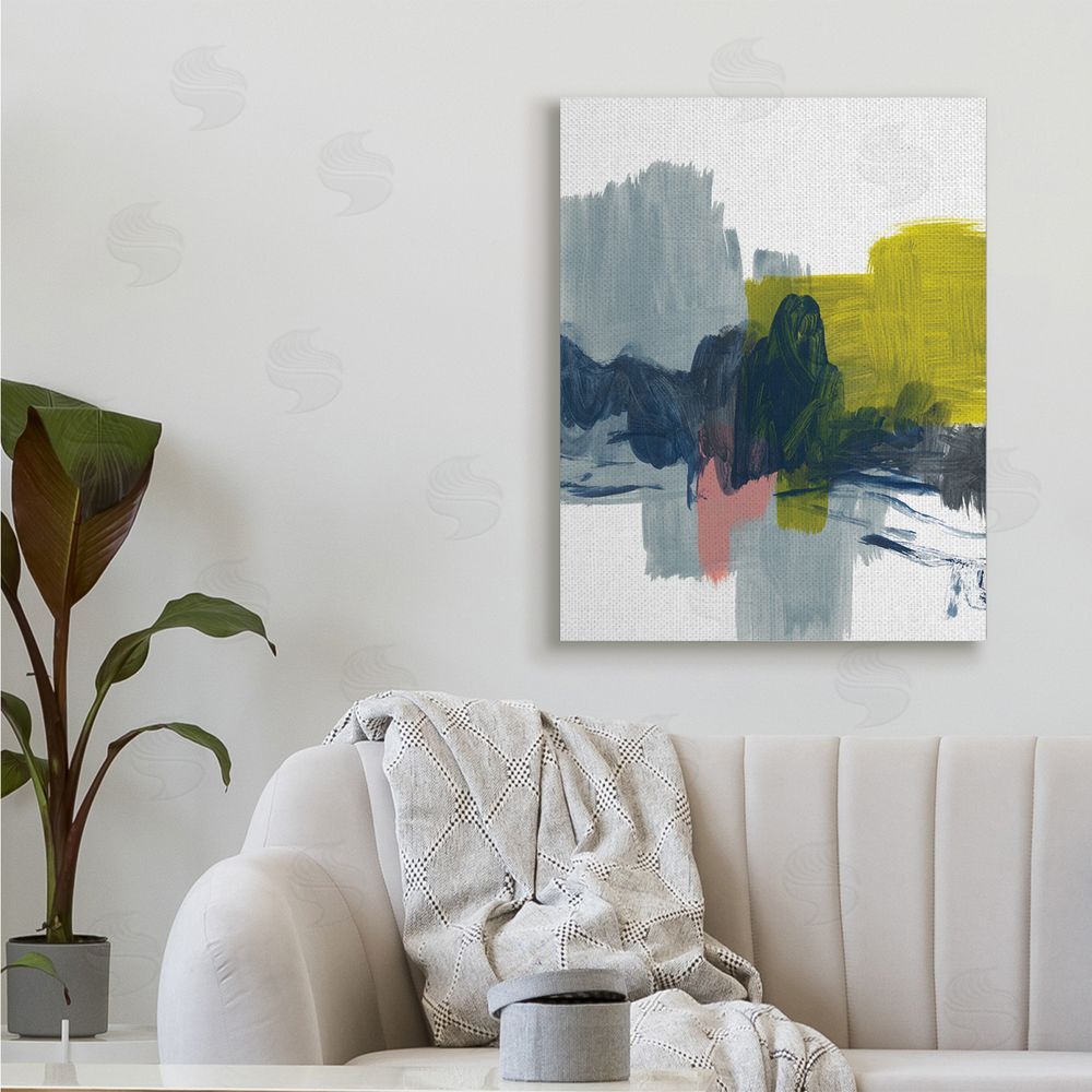 Bronwyn Baker Lively Abstract Brush Strokes Blue Grey Yellow