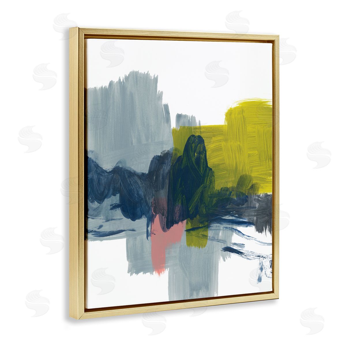 Bronwyn Baker Lively Abstract Brush Strokes Blue Grey Yellow