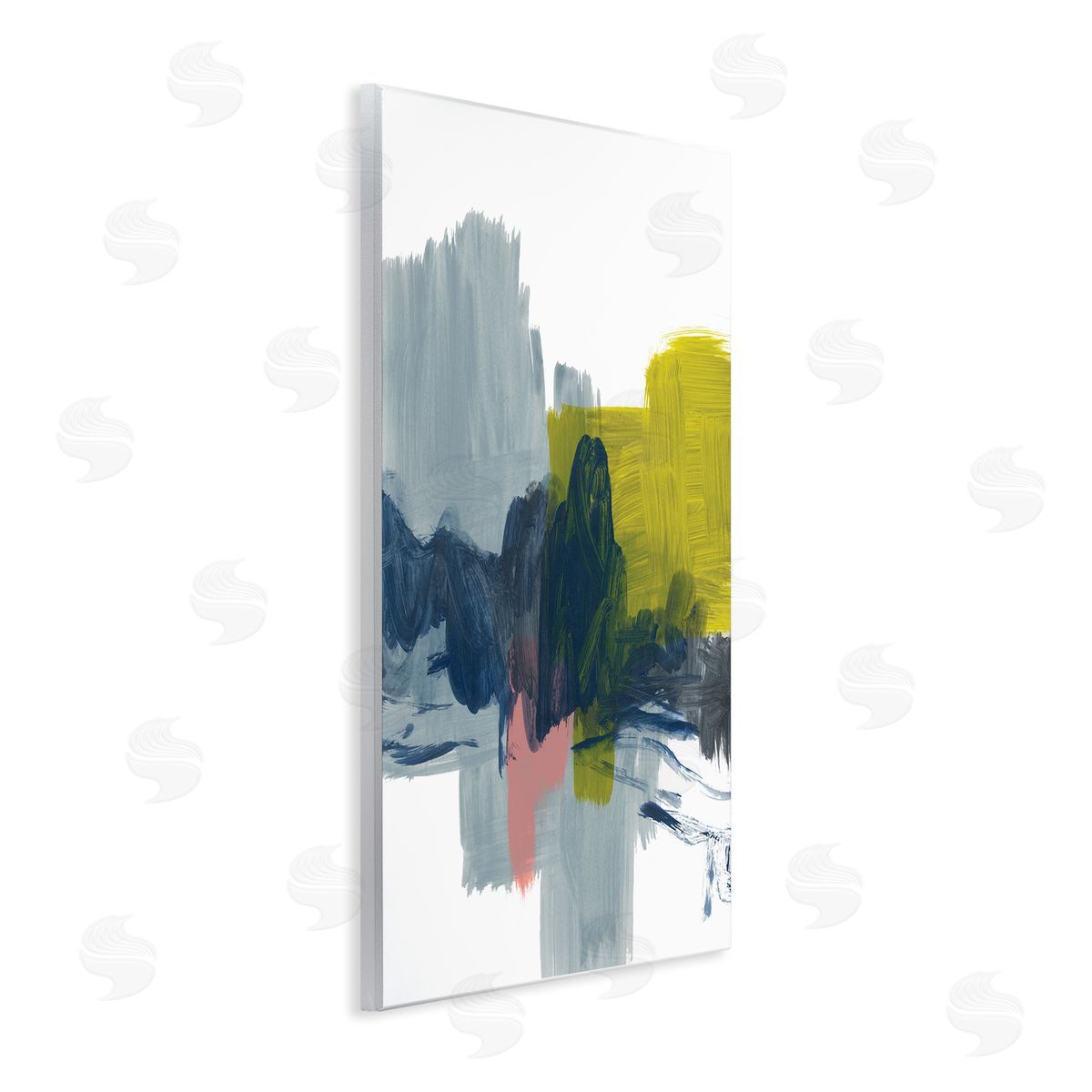 Bronwyn Baker Lively Abstract Brush Strokes Blue Grey Yellow