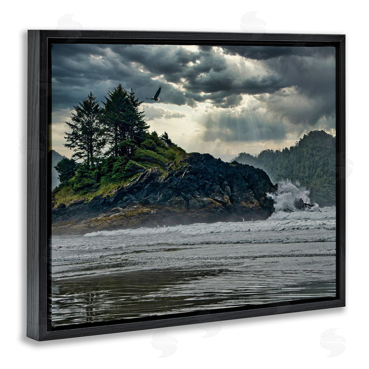 Chuck Burdick Waves Crashing into Island Rustic Landscape