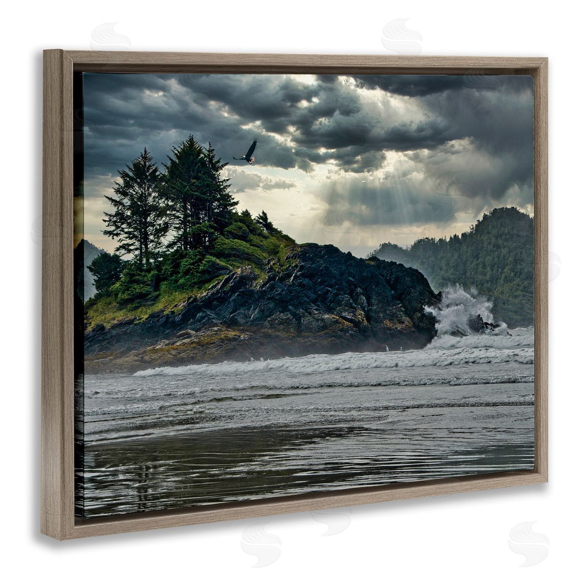 Chuck Burdick Waves Crashing into Island Rustic Landscape