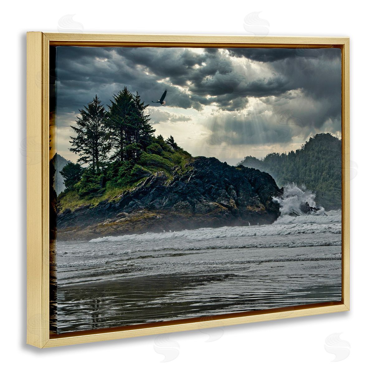 Chuck Burdick Waves Crashing into Island Rustic Landscape