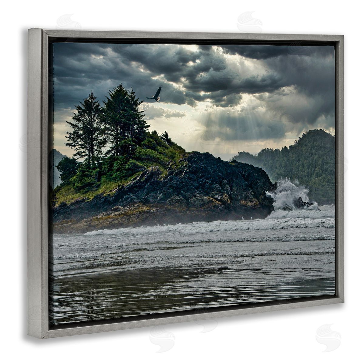 Chuck Burdick Waves Crashing into Island Rustic Landscape