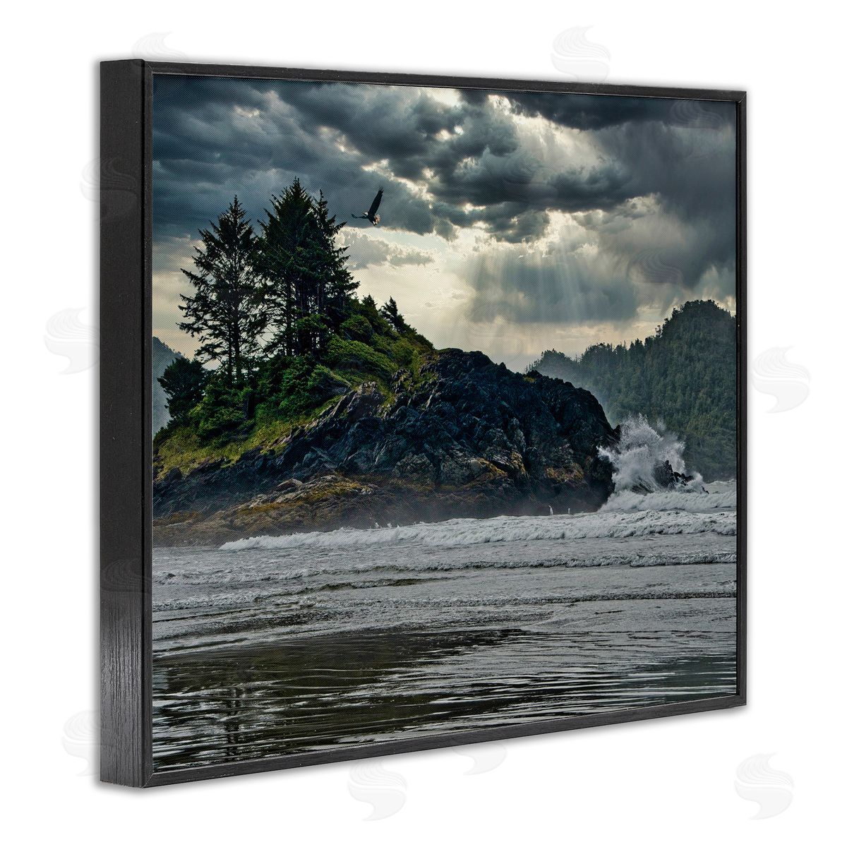 Chuck Burdick Waves Crashing into Island Rustic Landscape