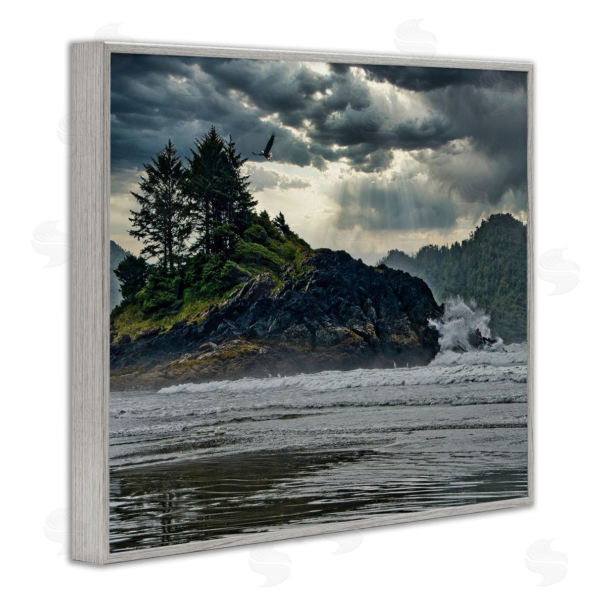Chuck Burdick Waves Crashing into Island Rustic Landscape