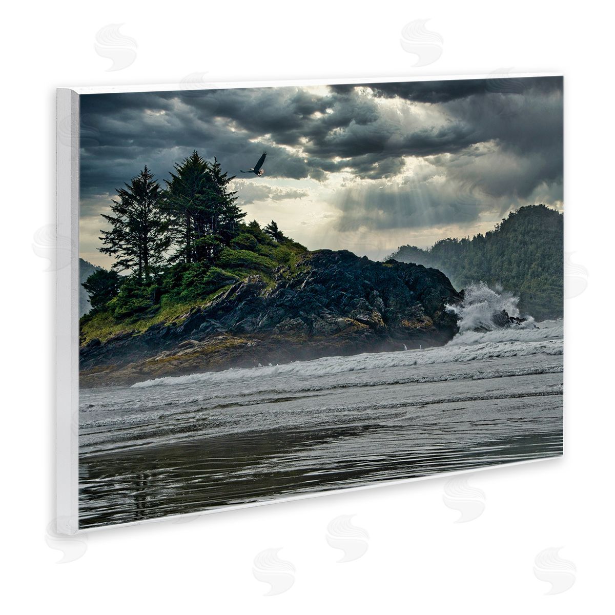Chuck Burdick Waves Crashing into Island Rustic Landscape
