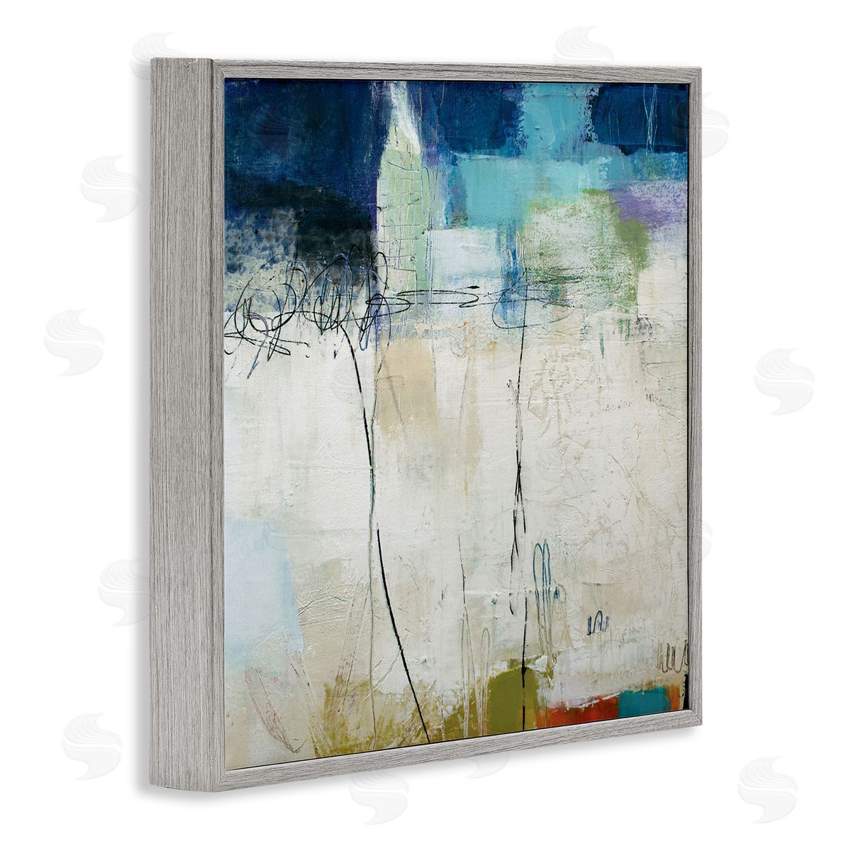 Pamela K. Beer Modern Expressive Abstract Off-White Blue Green Gray Framed Glicee Wall Art Print