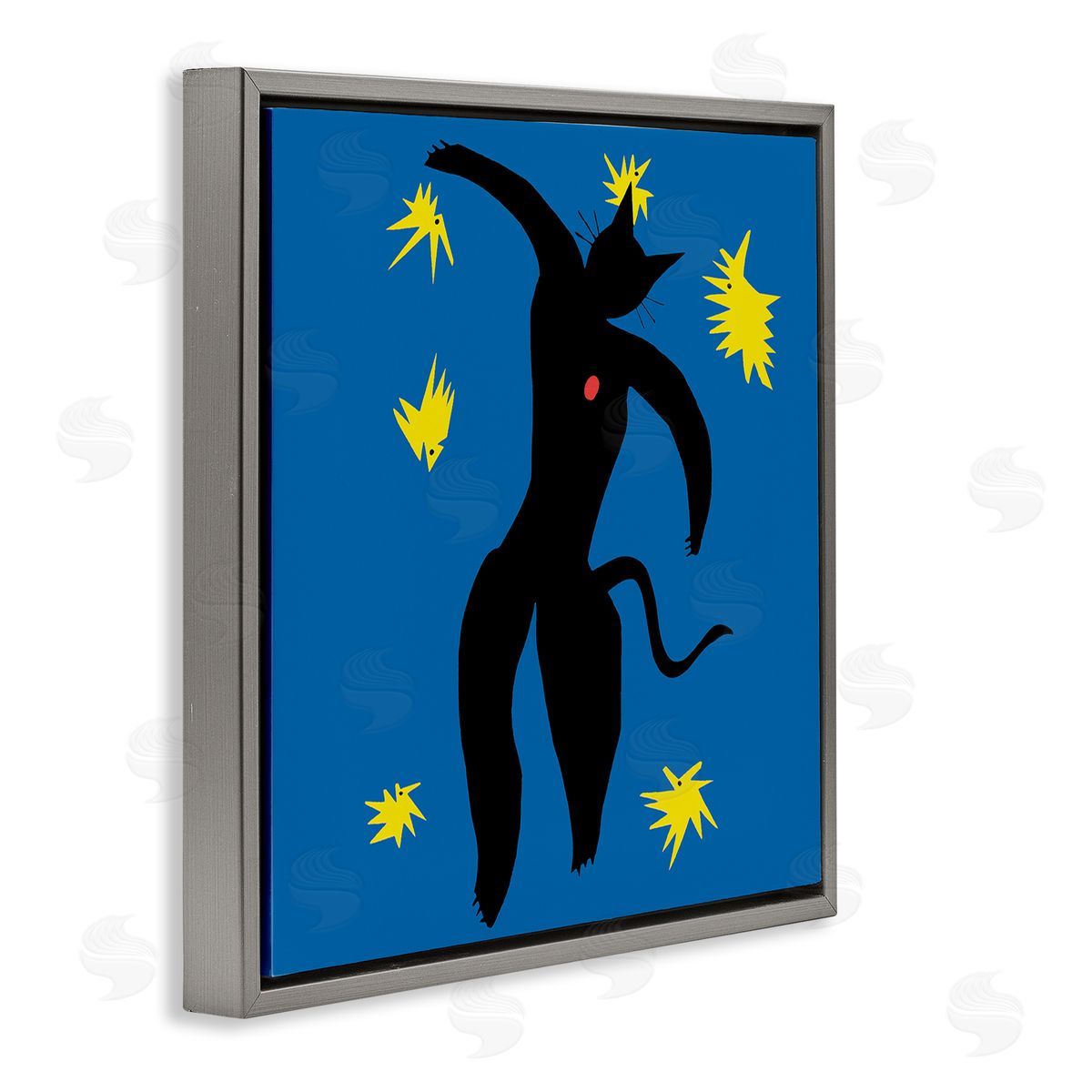 Chameleon Design Inc. Matisse Cat Icarus Classic Painting Parody Gray Floating Frame Canvas Wall Art Print