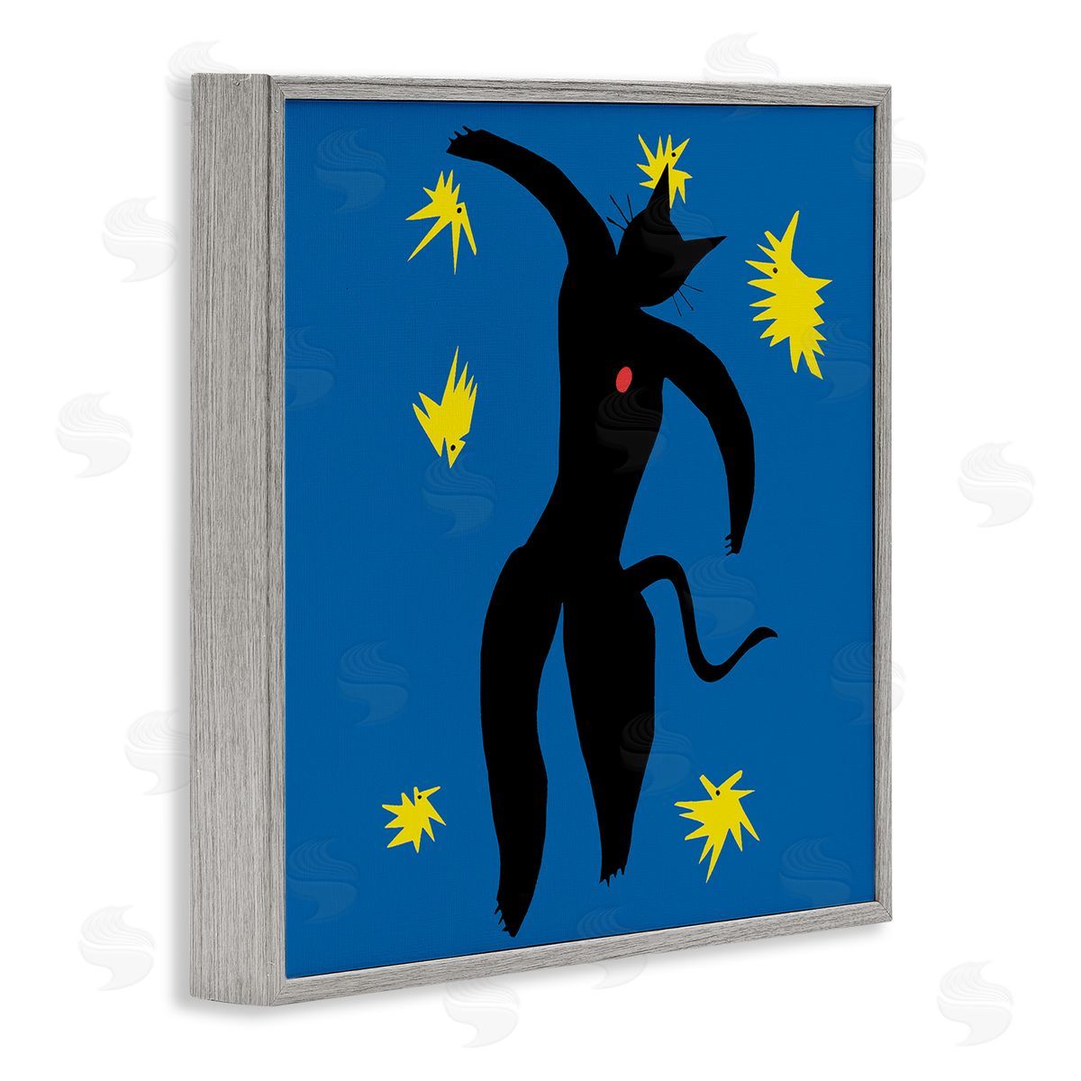 Chameleon Design Inc. Matisse Cat Icarus Classic Painting Parody Gray Framed Glicee Wall Art Print