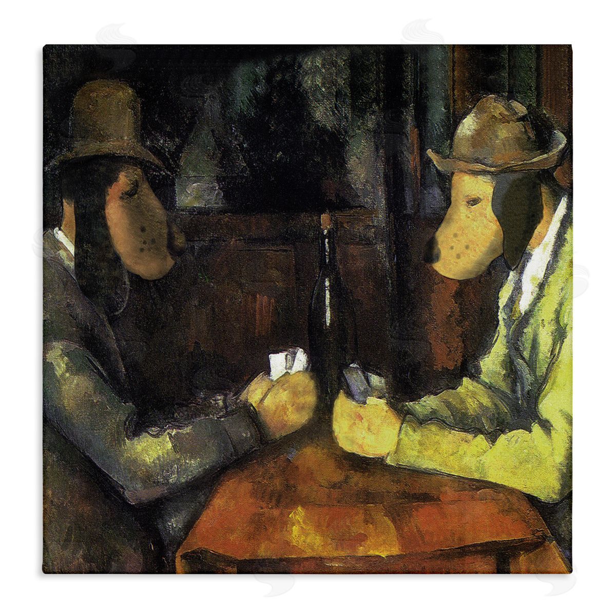 Chameleon Design Inc. Traditional Hound Dogs Playing Poker Brown Yellow Stretched Canvas Wall Art Print