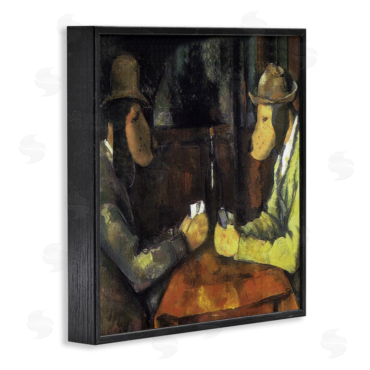 Chameleon Design Inc. Traditional Hound Dogs Playing Poker Brown Yellow Black Framed Glicee Wall Art Print