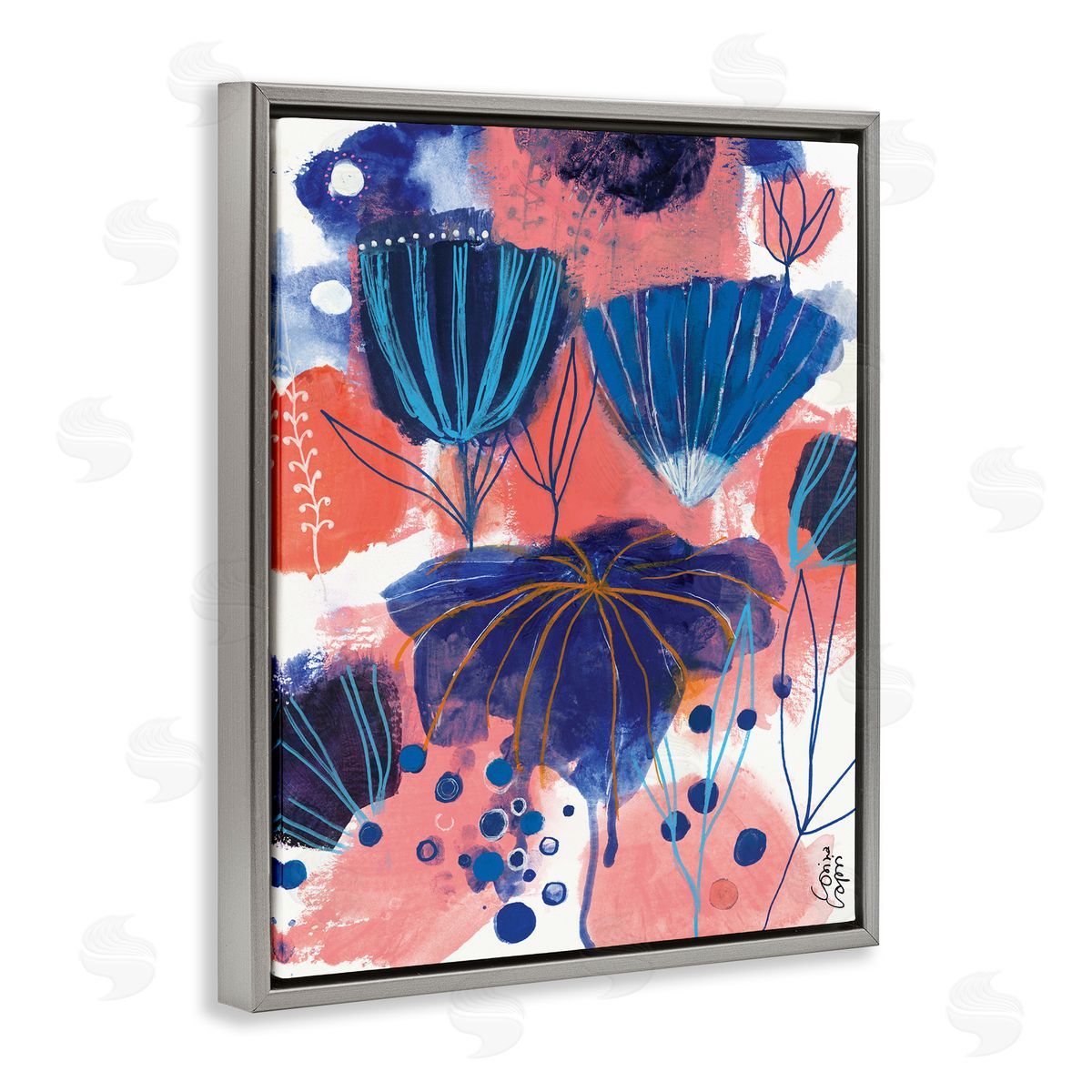 Corina Capri Abstract Flowers Blooming Playful Blue Orange Pink