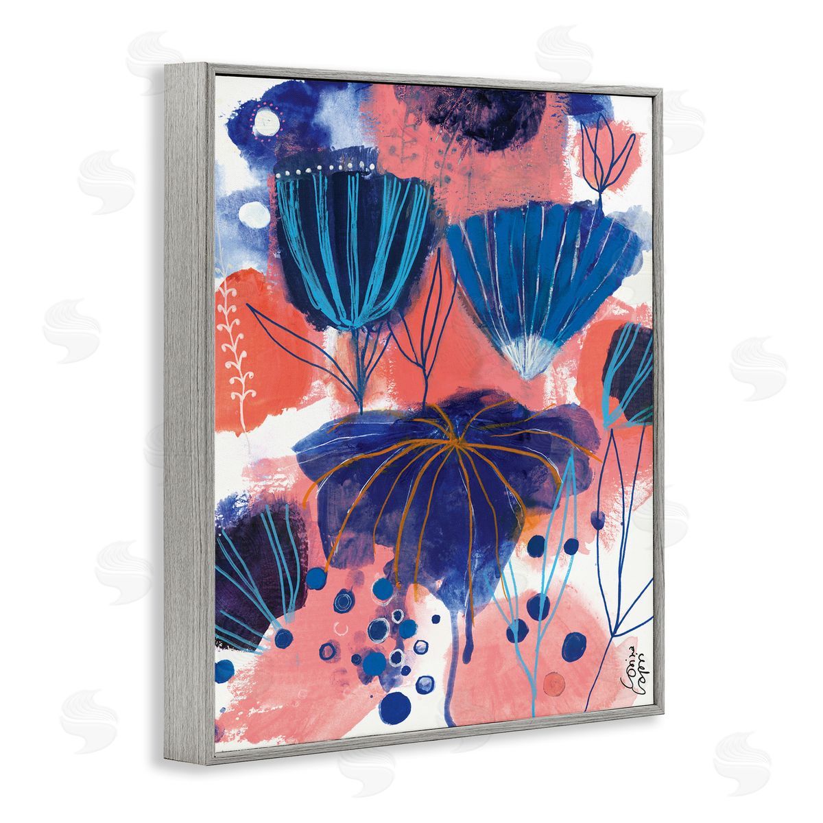 Corina Capri Abstract Flowers Blooming Playful Blue Orange Pink
