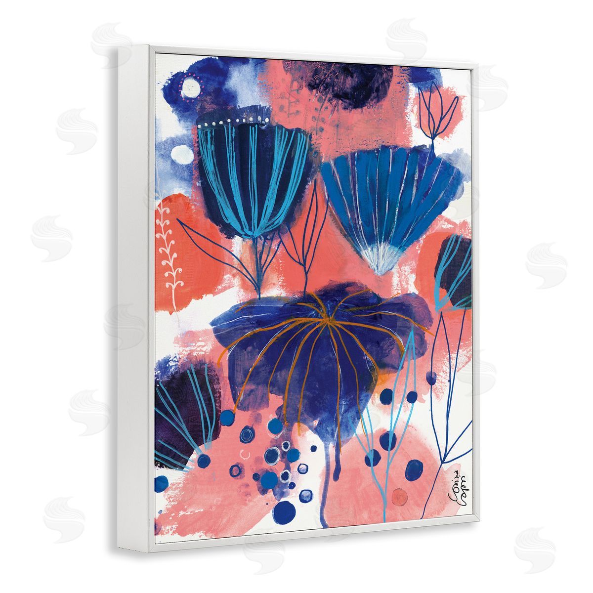 Corina Capri Abstract Flowers Blooming Playful Blue Orange Pink