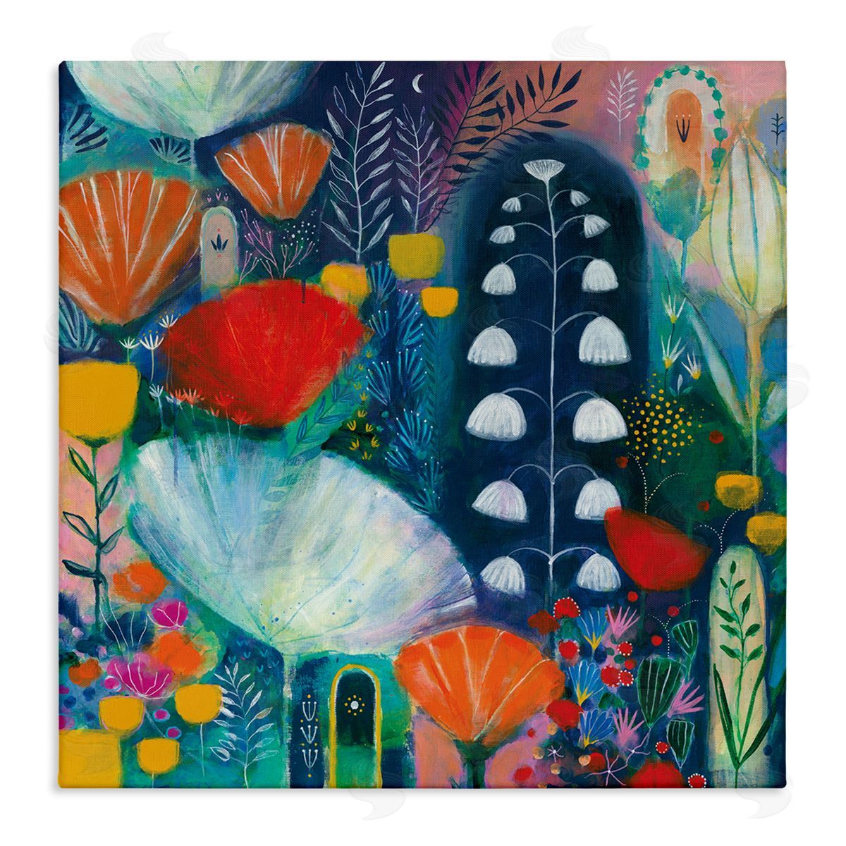 Corina Capri Playful Field of Abstract Florals Blue Red Stretched Canvas Wall Art Print