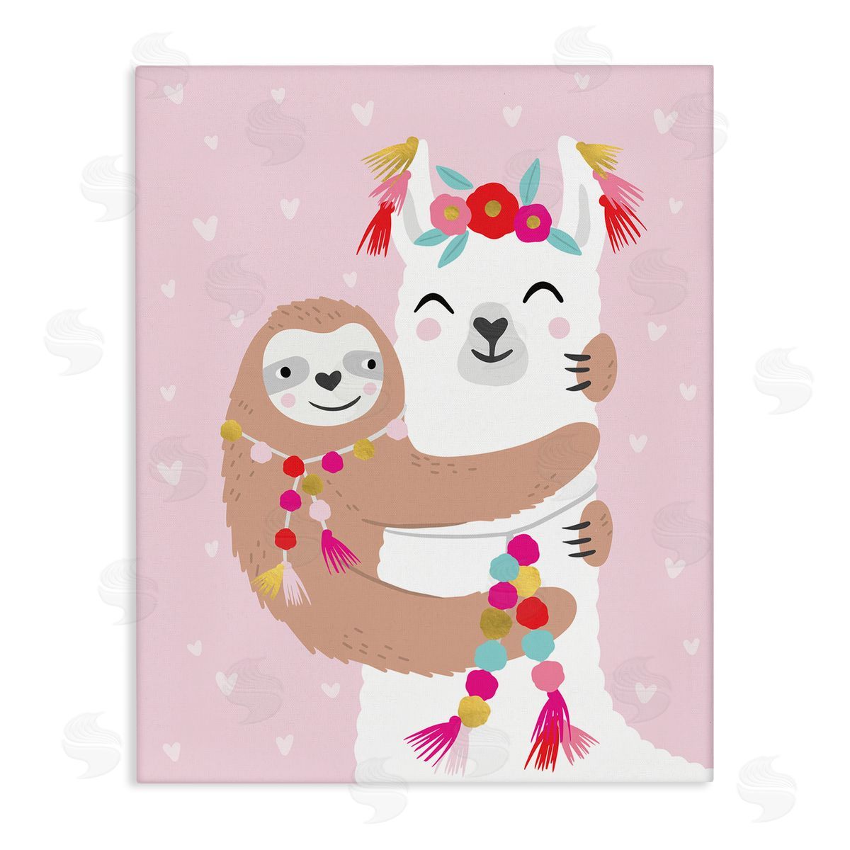 Caroline Alfr_sideeds Sloth Hugging Floral Llama Pink Heart Pattern