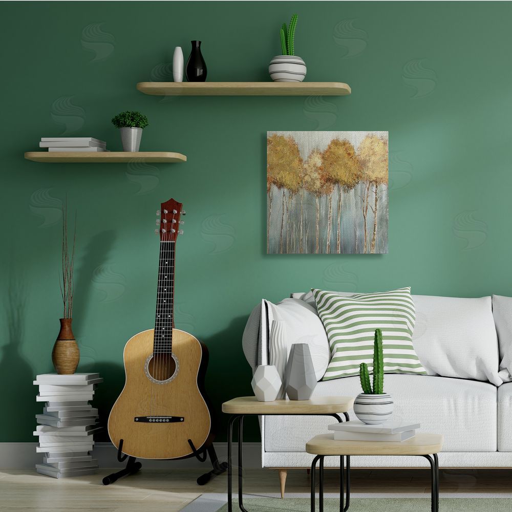 Carson Lyons Neutral Tree Forest Standing Tall over Grey Canvas Wall Art in Room