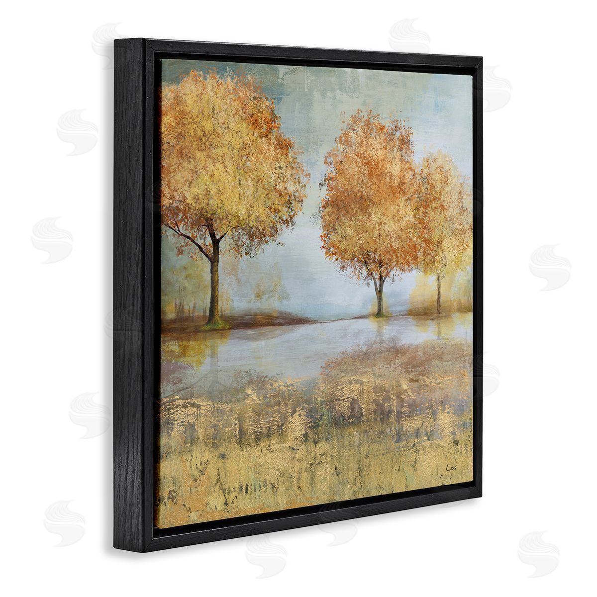 Carson Lyons Autumn Trees by Lake Countryside Landscape Black Floating Frame Canvas Wall Art Print