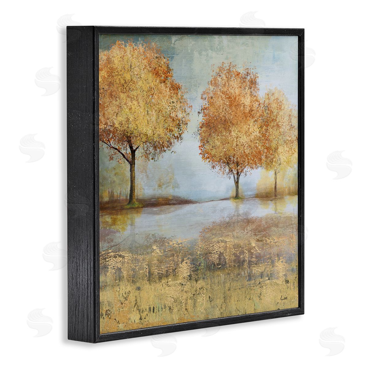 Carson Lyons Autumn Trees by Lake Countryside Landscape Black Framed Glicee Wall Art Print