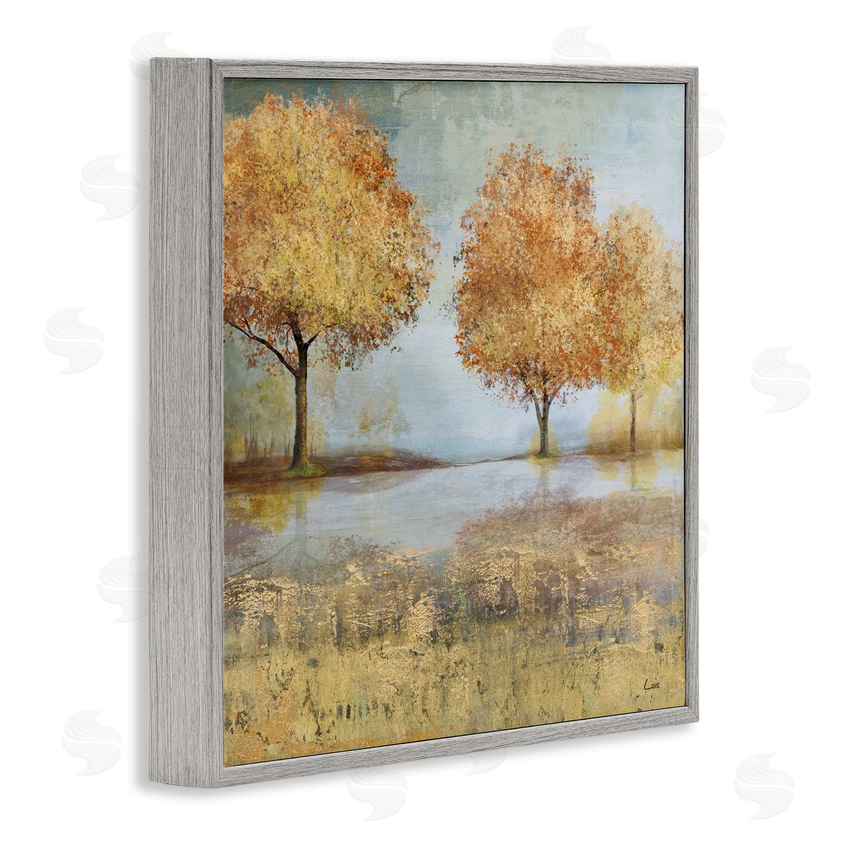 Carson Lyons Autumn Trees by Lake Countryside Landscape Gray Framed Glicee Wall Art Print
