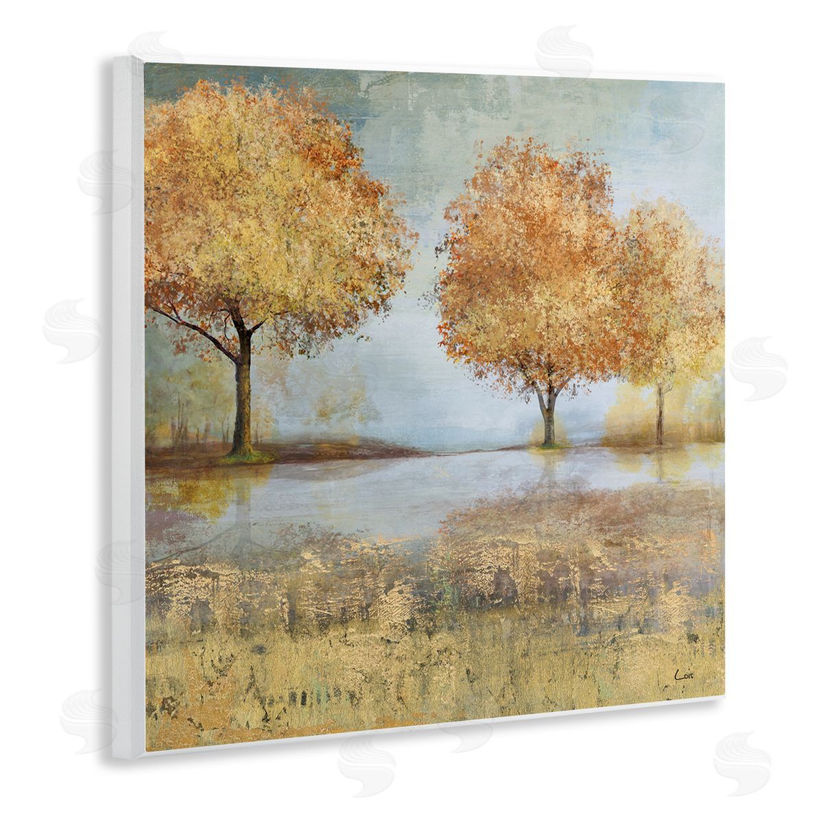 Carson Lyons Autumn Trees by Lake Countryside Landscape Wooden Wall Plaque Art Print