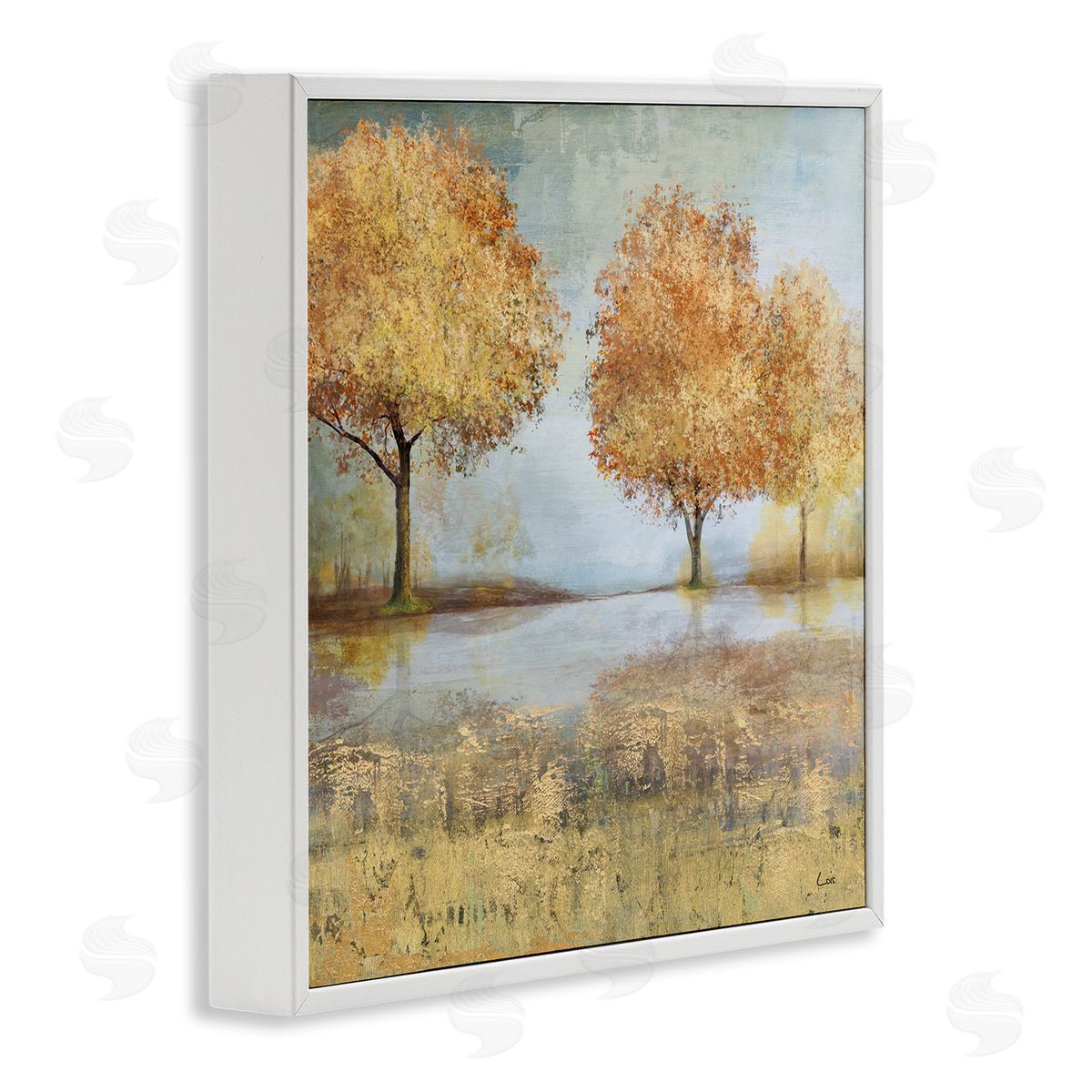 Carson Lyons Autumn Trees by Lake Countryside Landscape White Framed Glicee Wall Art Print