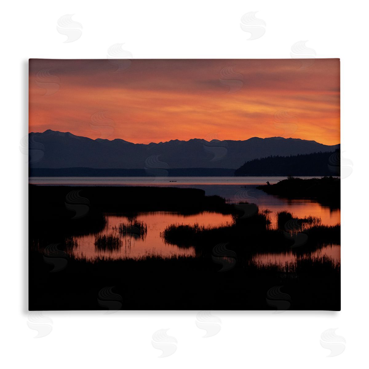 Nancy Crowell Sunset over Marsh Land with Mountain Line
