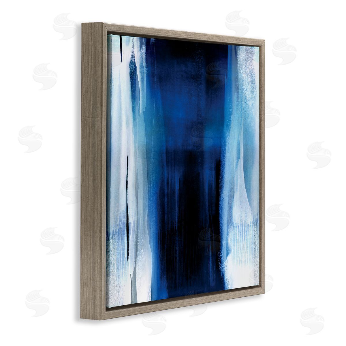 Christine Wright Abstract Expressive Paint Deep Blue White Brown Floating Frame Canvas Wall Art Print