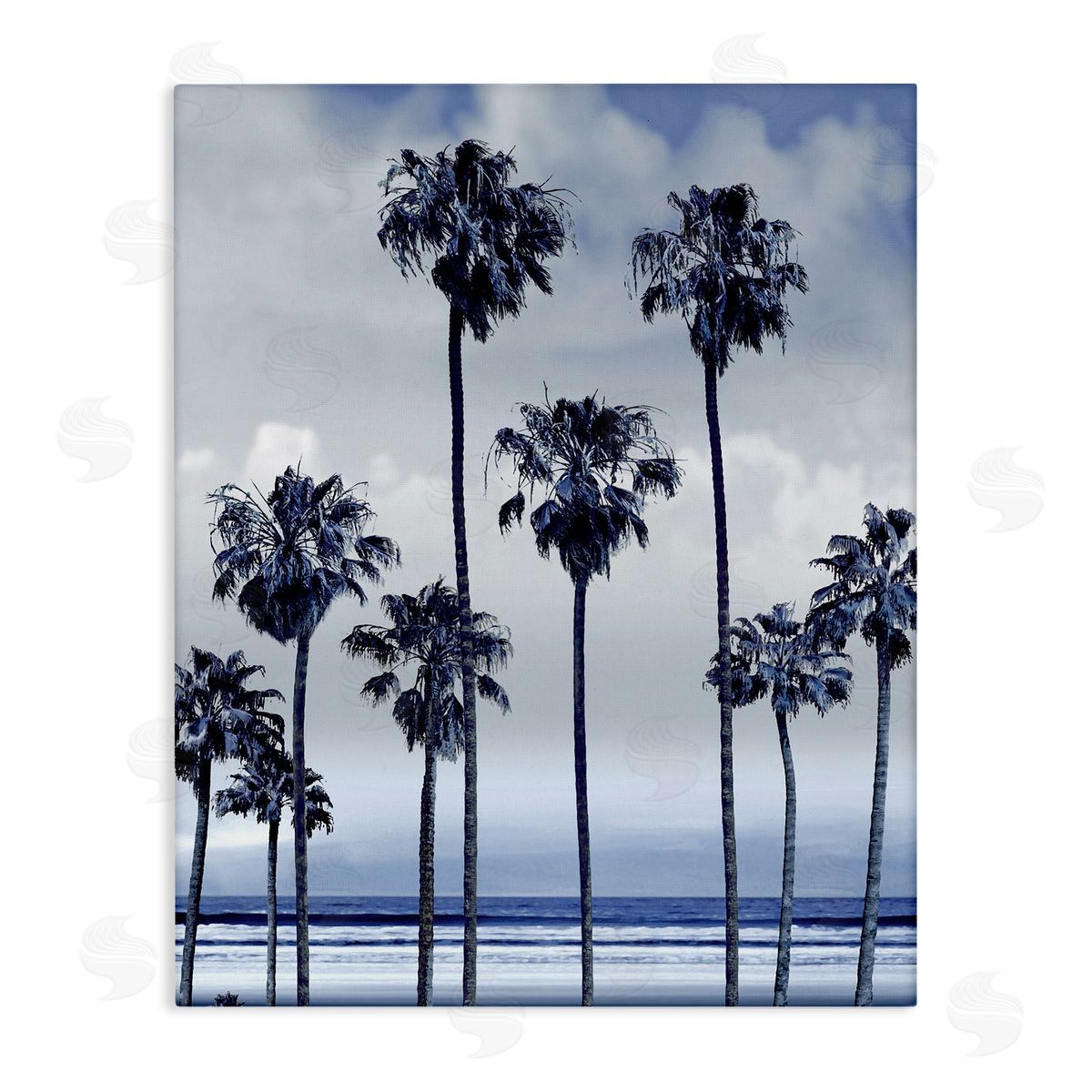 Devon Davis Navy Blue Palm Trees on Coastline Monochromatic