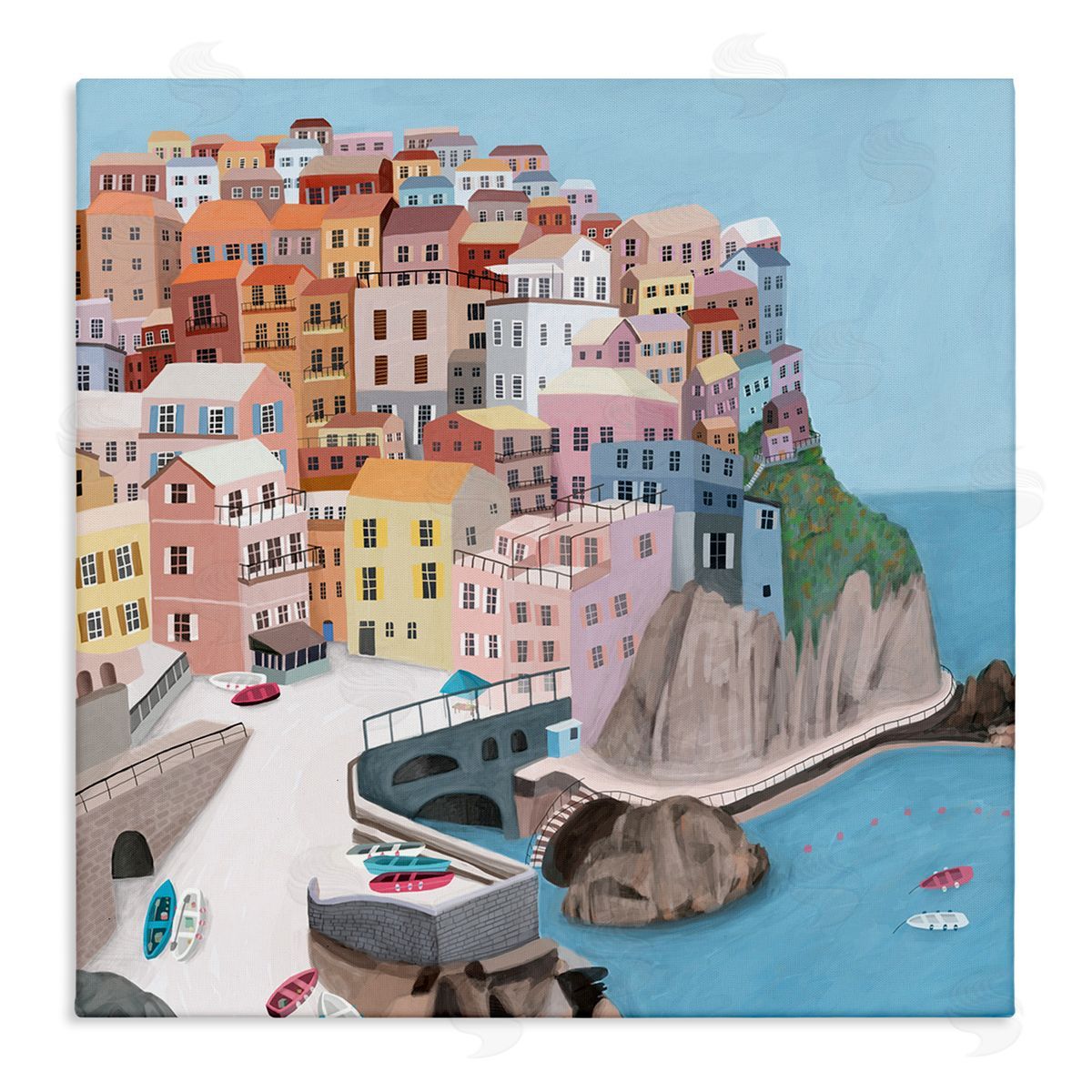 Carla Daly Cliffside City Skyline Seaside Urban Architecture Stretched Canvas Wall Art Print