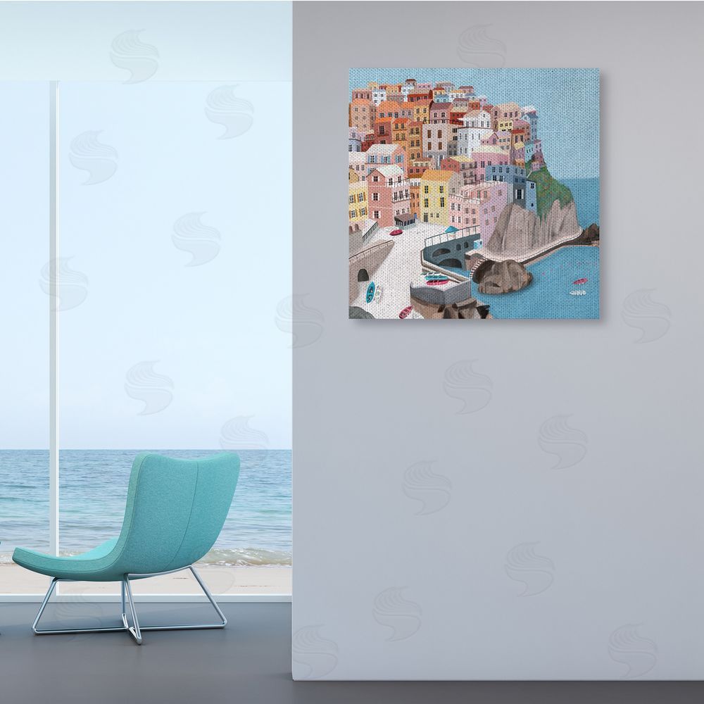 Carla Daly Cliffside City Skyline Seaside Urban Architecture Canvas Wall Art in Room