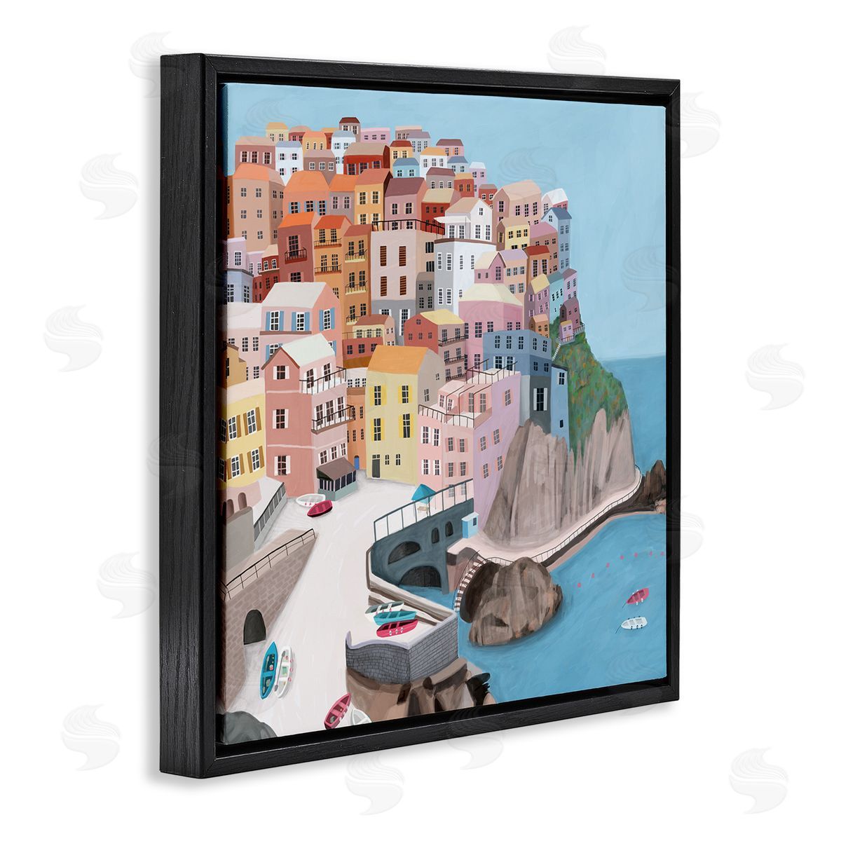 Carla Daly Cliffside City Skyline Seaside Urban Architecture Black Floating Frame Canvas Wall Art Print
