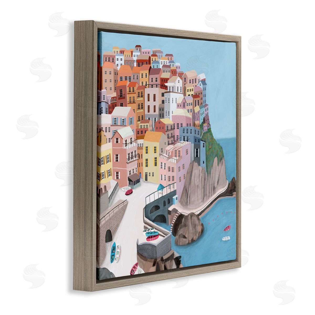 Carla Daly Cliffside City Skyline Seaside Urban Architecture Brown Floating Frame Canvas Wall Art Print