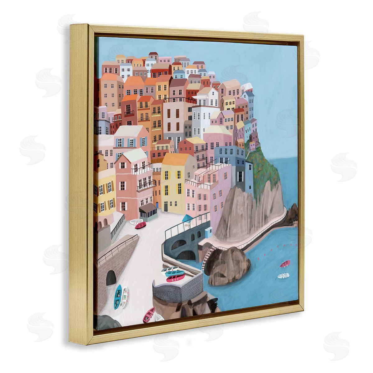 Carla Daly Cliffside City Skyline Seaside Urban Architecture Gold Floating Frame Canvas Wall Art Print