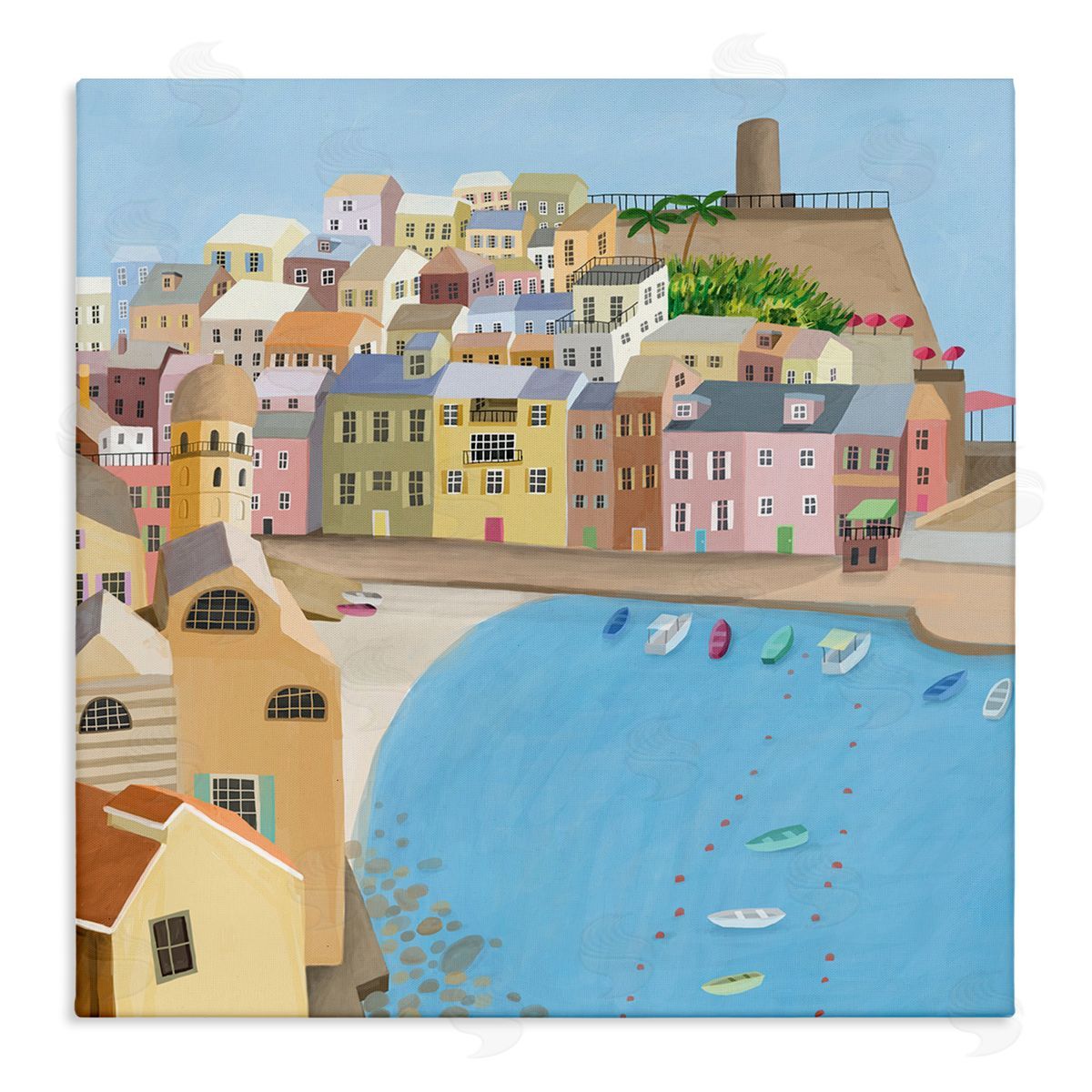 Carla Daly Italian Seaside Architecture Coastal City Port Stretched Canvas Wall Art Print