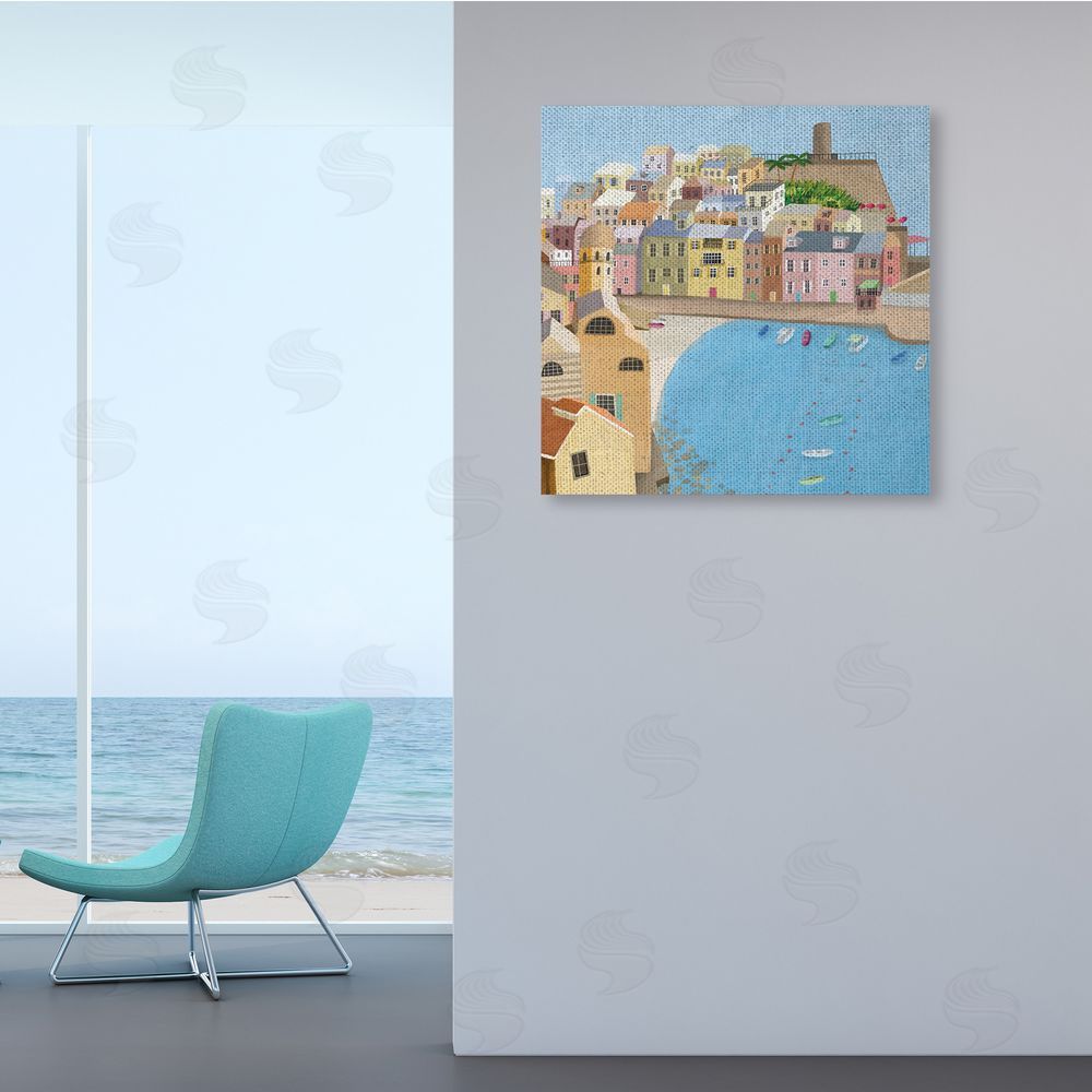 Carla Daly Italian Seaside Architecture Coastal City Port Canvas Wall Art in Room
