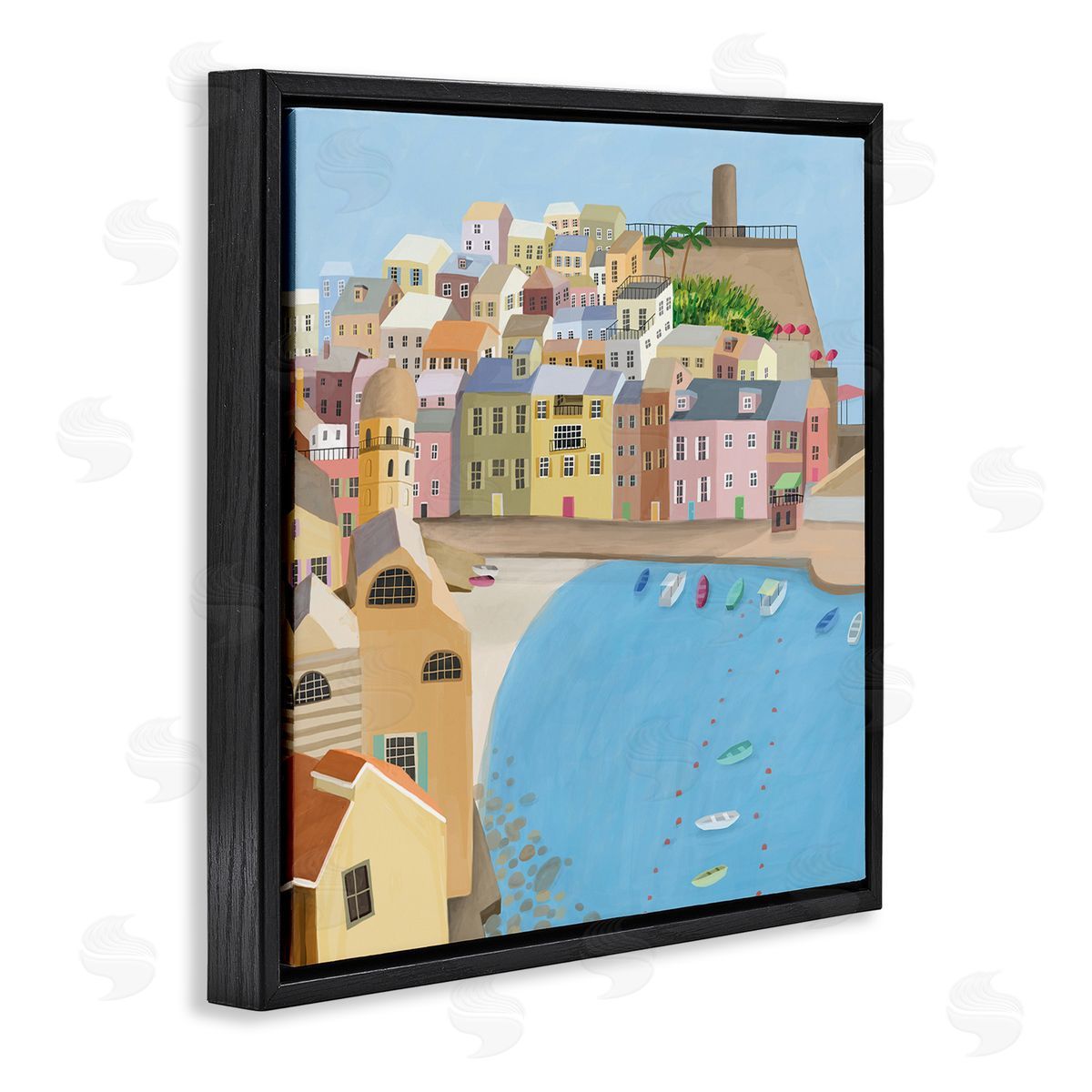 Carla Daly Italian Seaside Architecture Coastal City Port Black Floating Frame Canvas Wall Art Print
