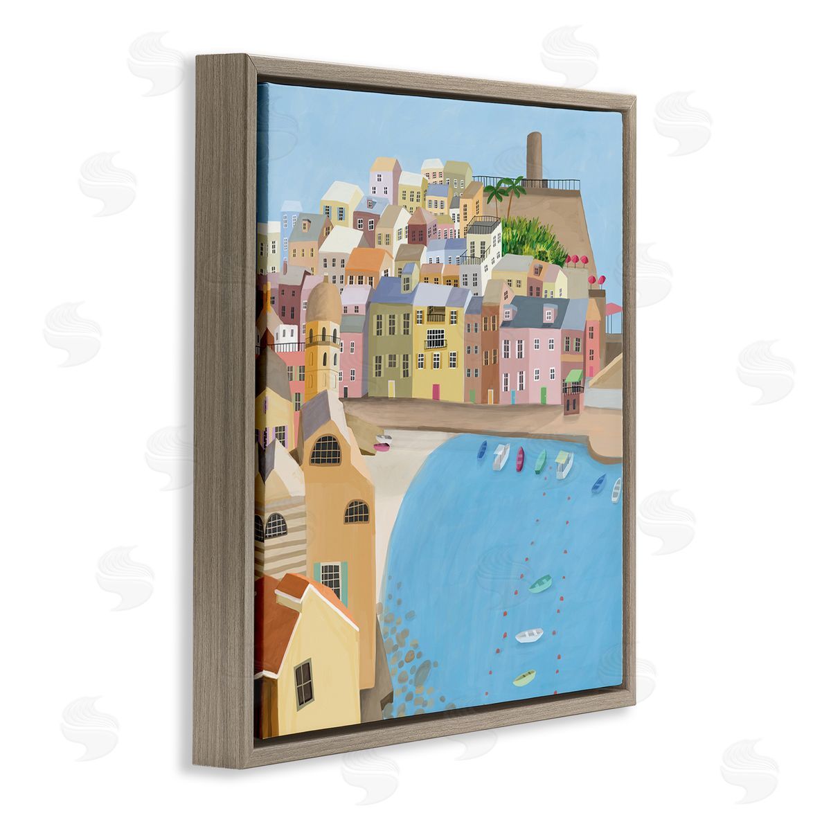 Carla Daly Italian Seaside Architecture Coastal City Port Brown Floating Frame Canvas Wall Art Print