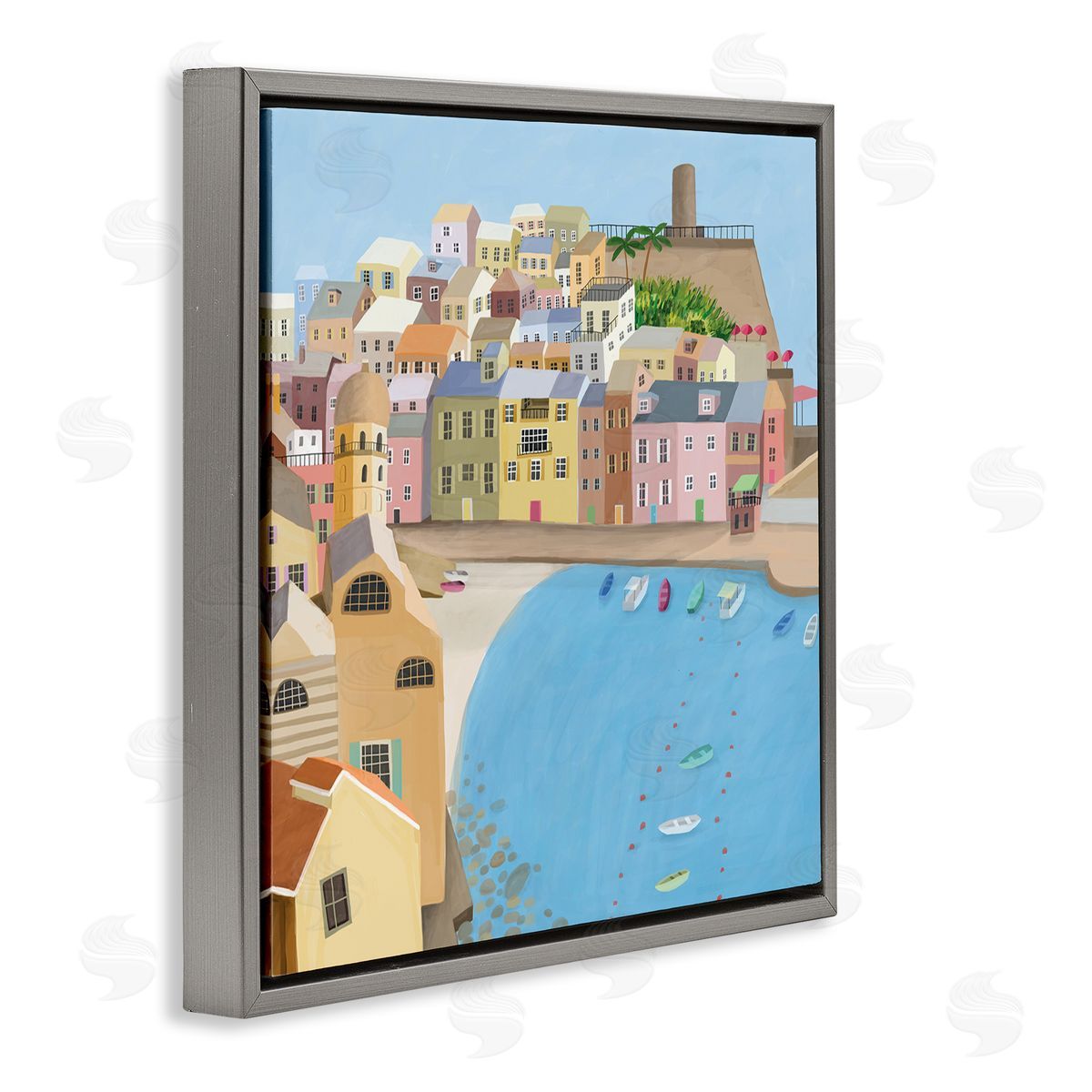 Carla Daly Italian Seaside Architecture Coastal City Port Gray Floating Frame Canvas Wall Art Print