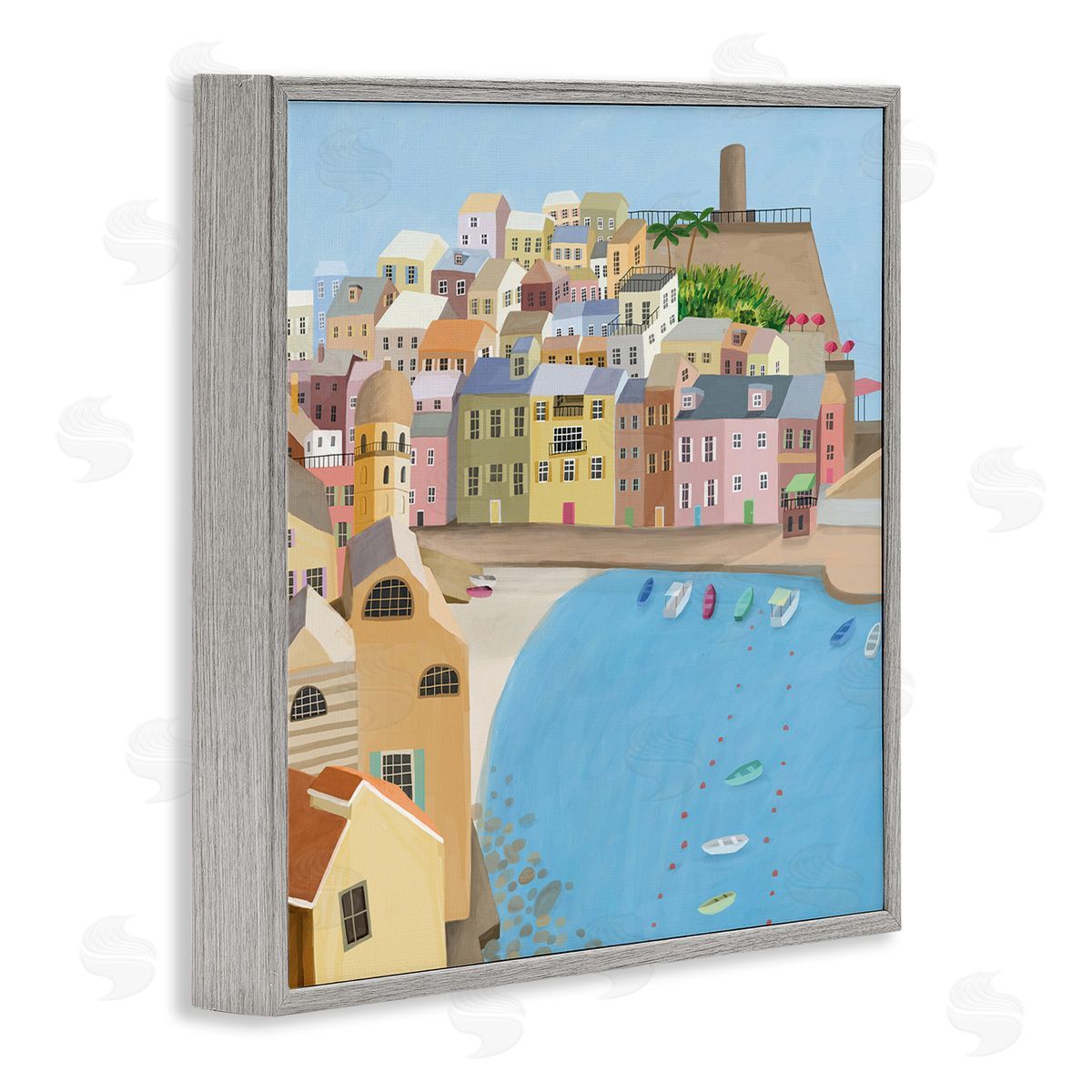 Carla Daly Italian Seaside Architecture Coastal City Port Gray Framed Glicee Wall Art Print
