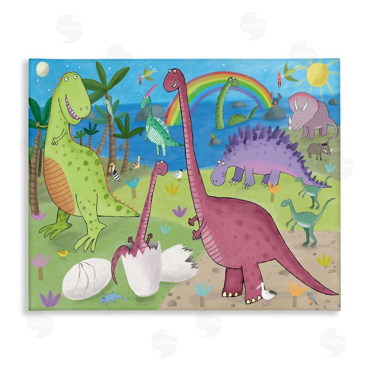 Carla Daly Happy Dinosaurs Playing by Rainbow Illustration