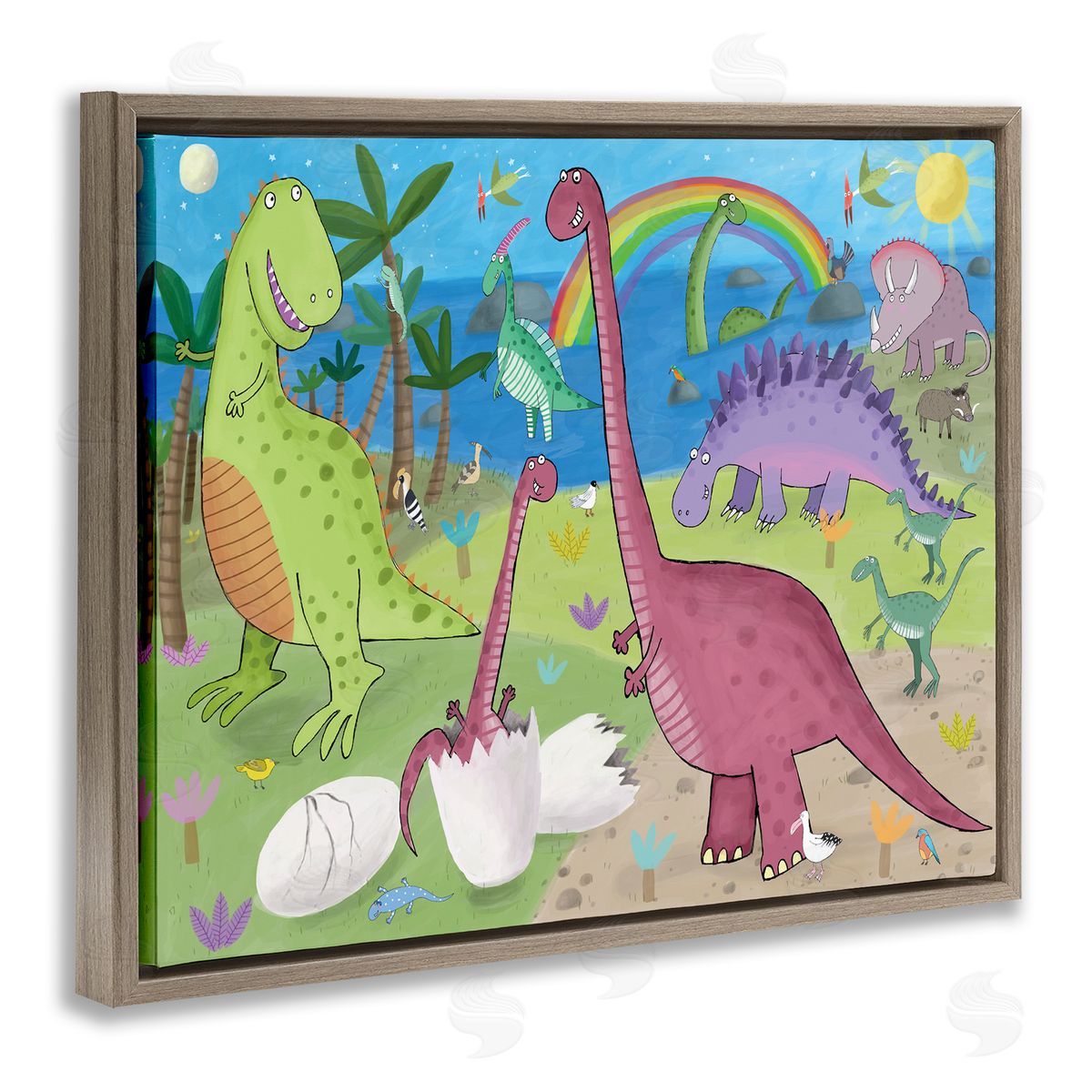 Carla Daly Happy Dinosaurs Playing by Rainbow Illustration