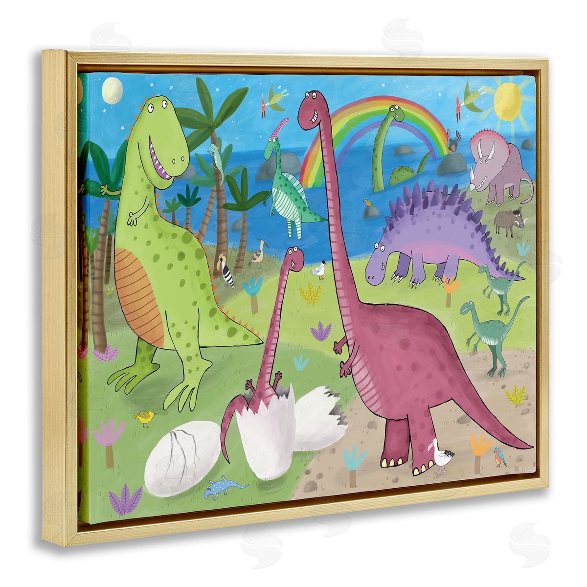 Carla Daly Happy Dinosaurs Playing by Rainbow Illustration