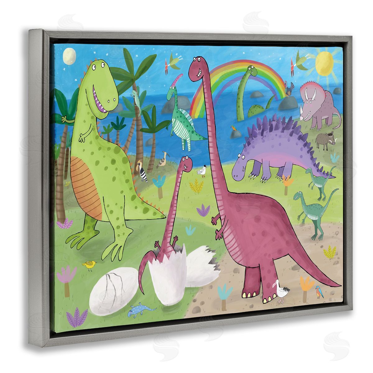 Carla Daly Happy Dinosaurs Playing by Rainbow Illustration