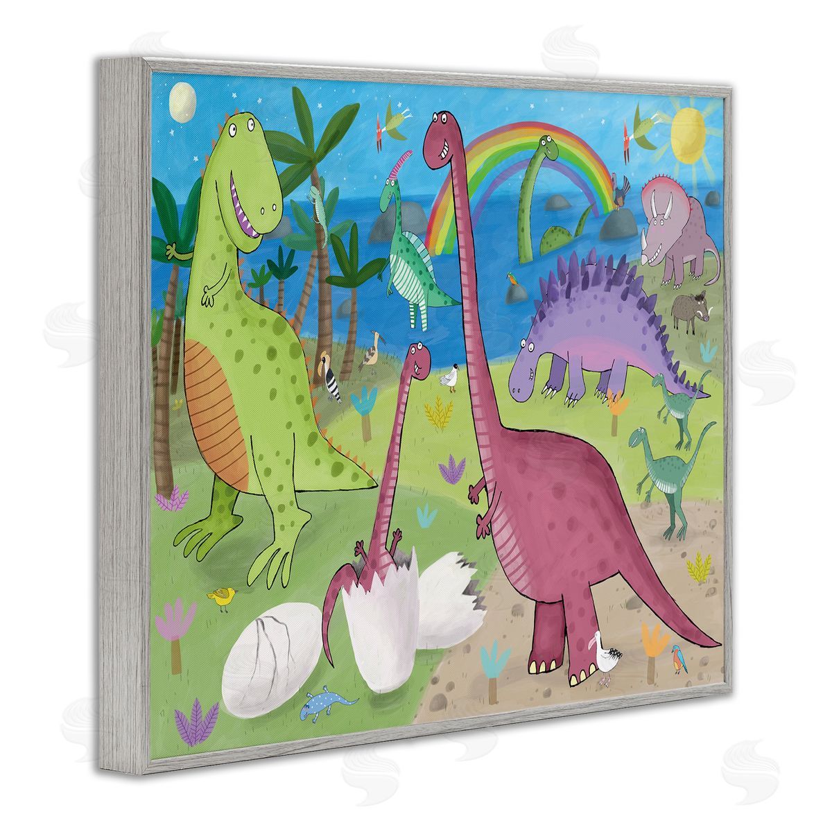 Carla Daly Happy Dinosaurs Playing by Rainbow Illustration