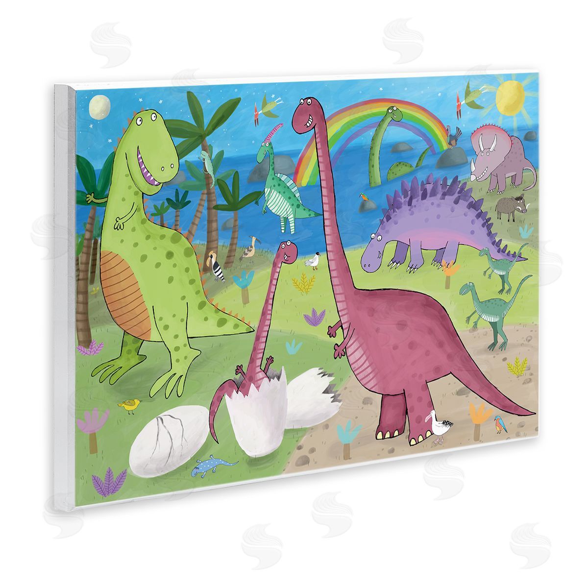 Carla Daly Happy Dinosaurs Playing by Rainbow Illustration