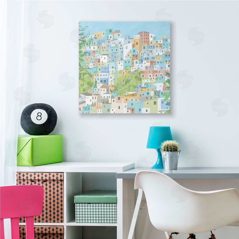 Carla Daly Layers of City Building Rio de Janiero Canvas Wall Art in Room