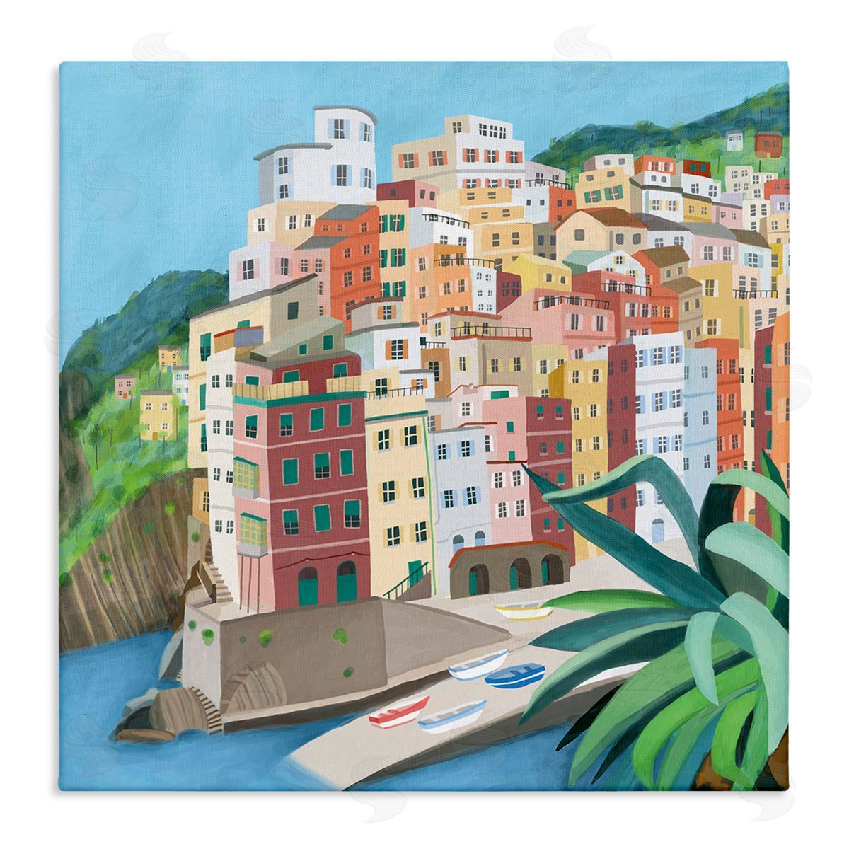 Carla Daly Italian City Port Seaside Urban Skyline Stretched Canvas Wall Art Print