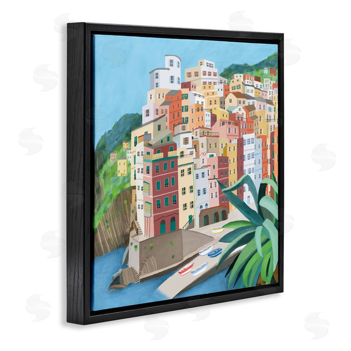 Carla Daly Italian City Port Seaside Urban Skyline Black Floating Frame Canvas Wall Art Print