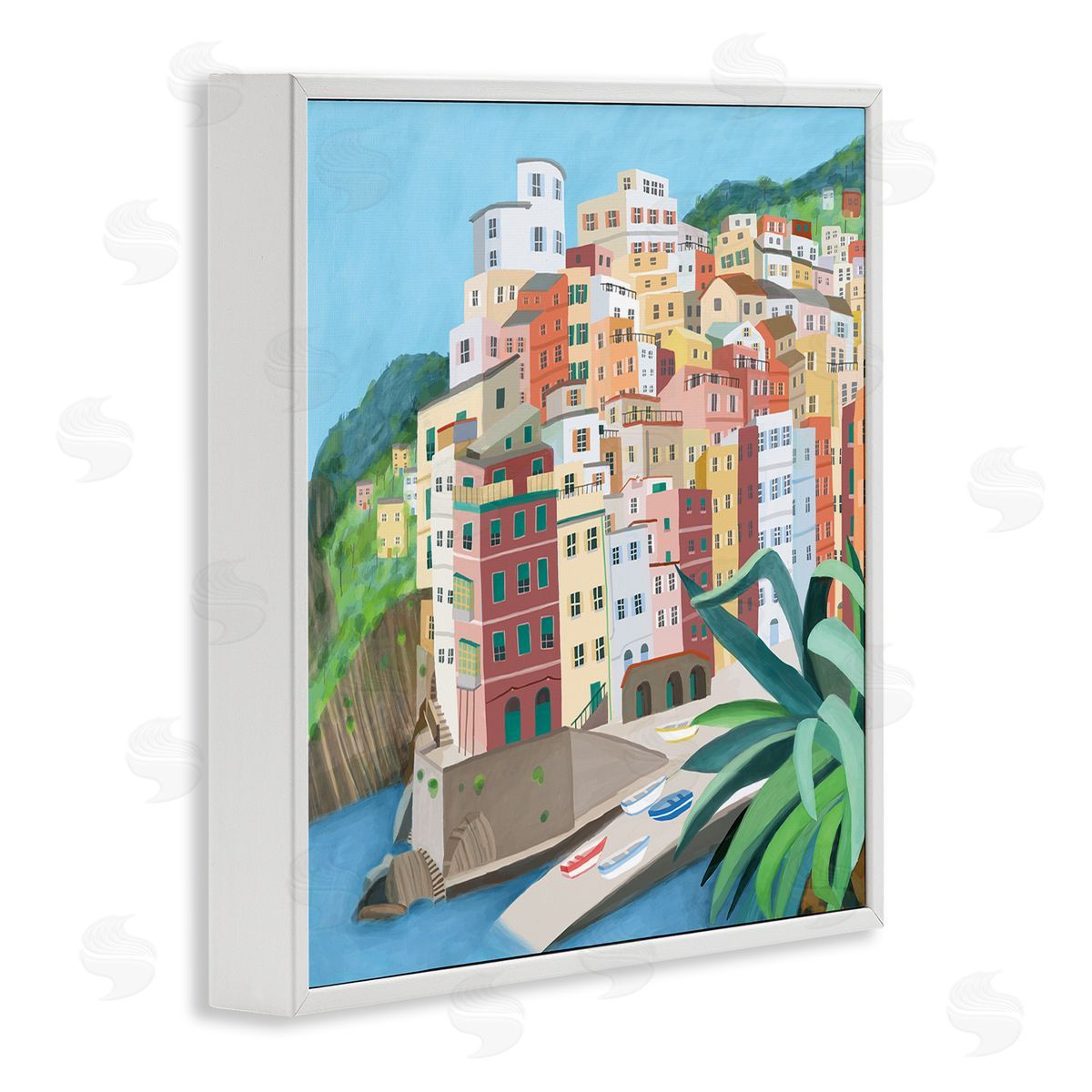 Carla Daly Italian City Port Seaside Urban Skyline White Framed Glicee Wall Art Print